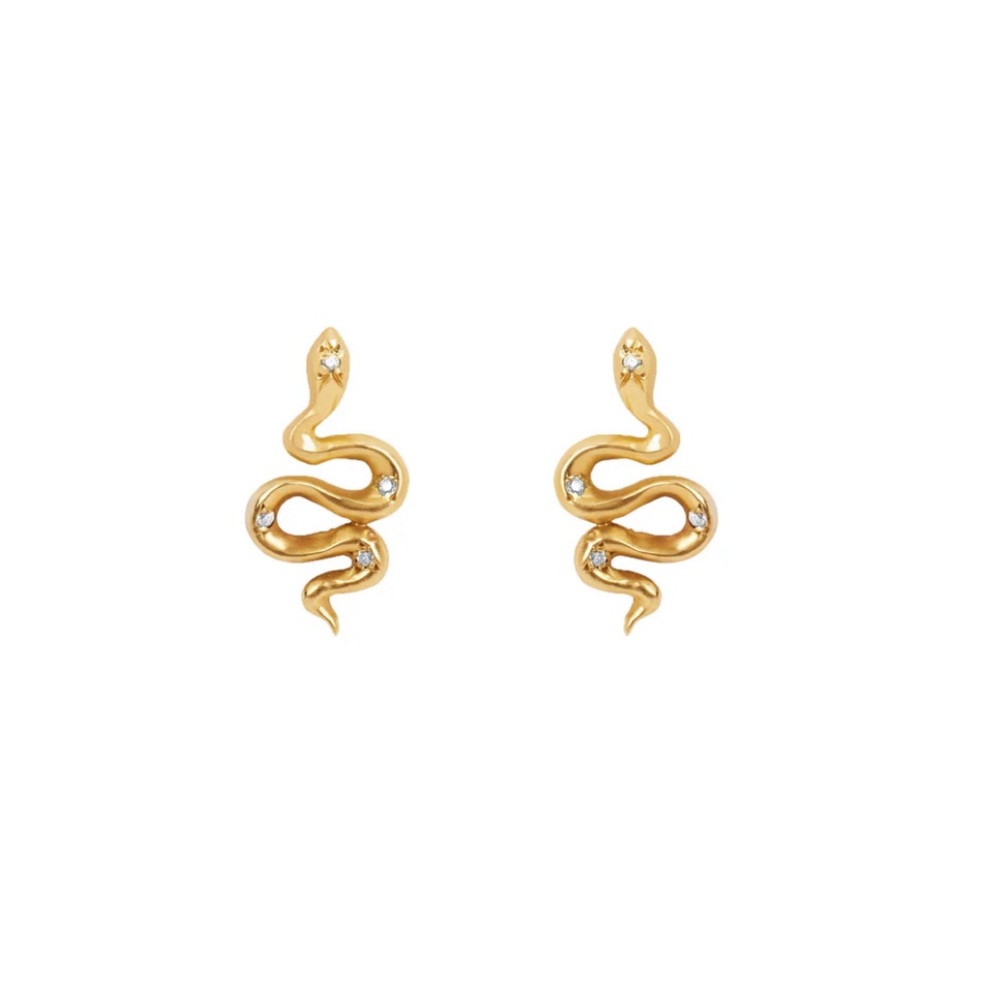 14k gold and diamond snake stud earrings, .05ct total weight.